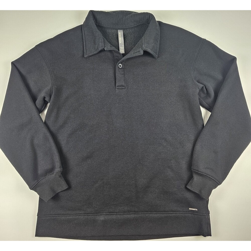 Mondetta Collared Button Pullover Sweater Black Long Sleeve Regular Size Small